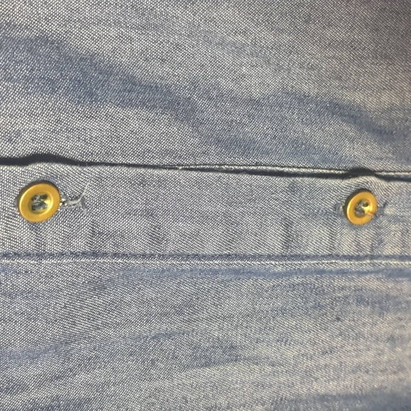 SABRINA LAUREN* raw edge denim back ruffle tuxedo blouse long sleeve button fron - Picture 14 of 15